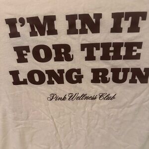 PINK Victoria's Secret off White long sleeve Tee with Brown Text size small